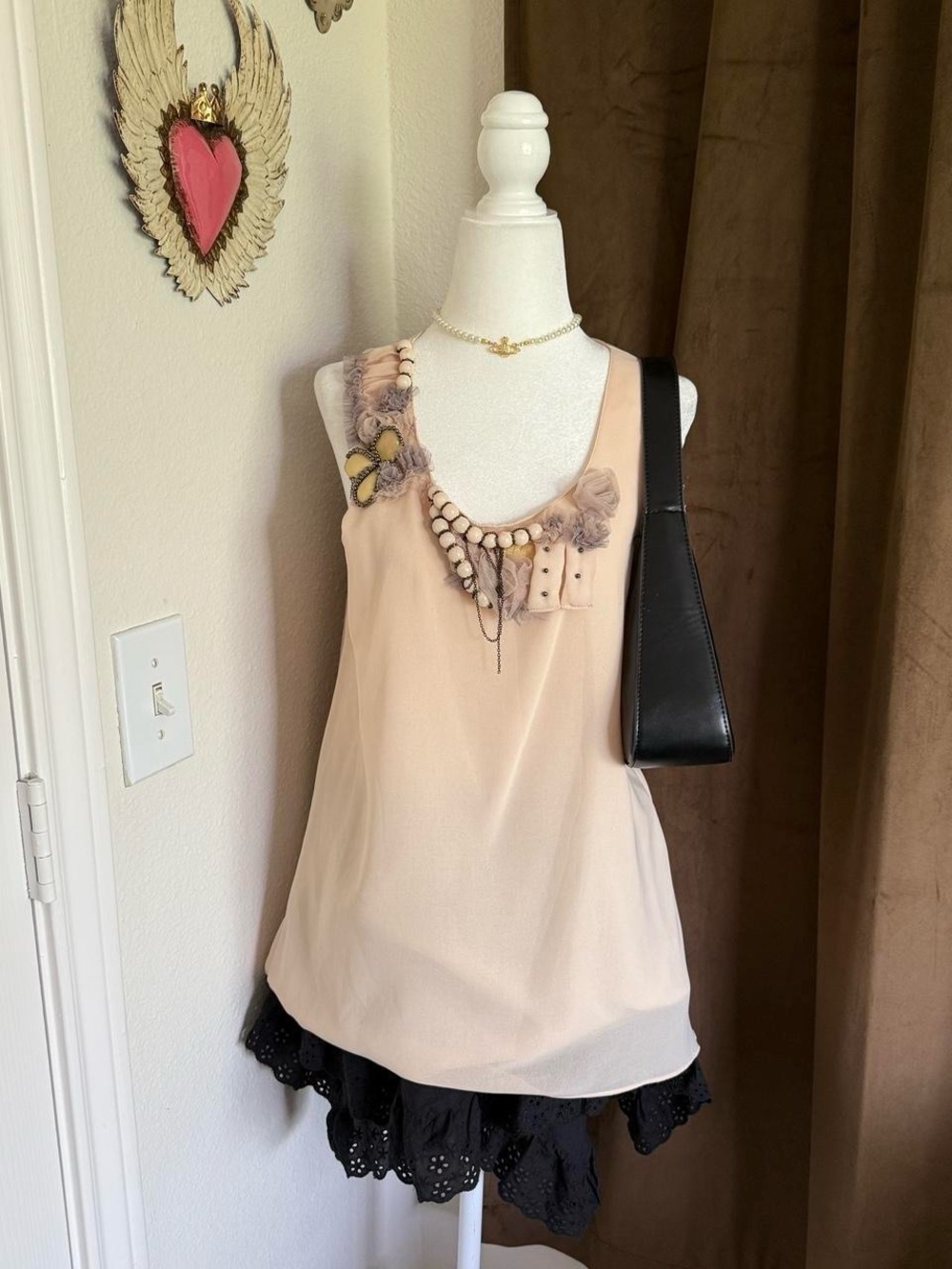 Bellatrix Feminine Blush Pink Sleeveless Embellished Beige Women's Top Size L